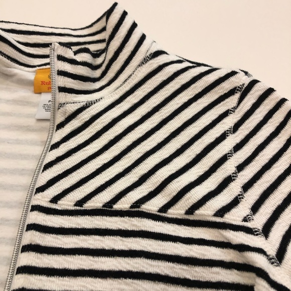 Ruby Rd. Sweatshirt Jacket Striped Full Zip Mock Neck Size M Petite Cotton blend - Picture 5 of 13